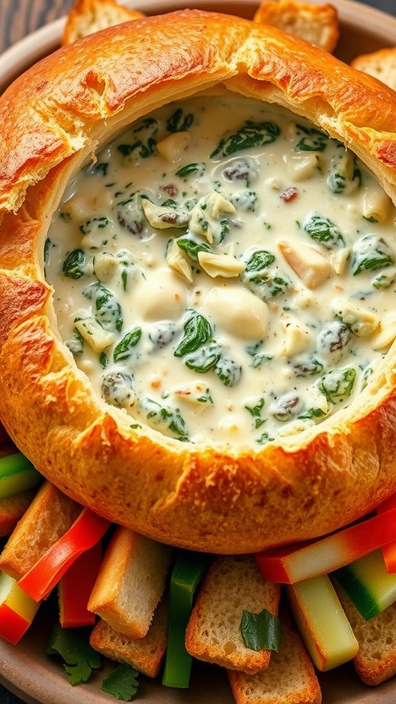 Spinach and Artichoke Dip in a Bread Bowl