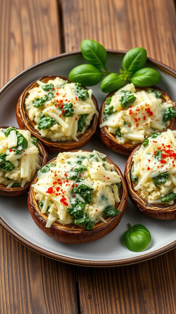 Spinach and Cheese Stuffed Portobello Mushrooms  