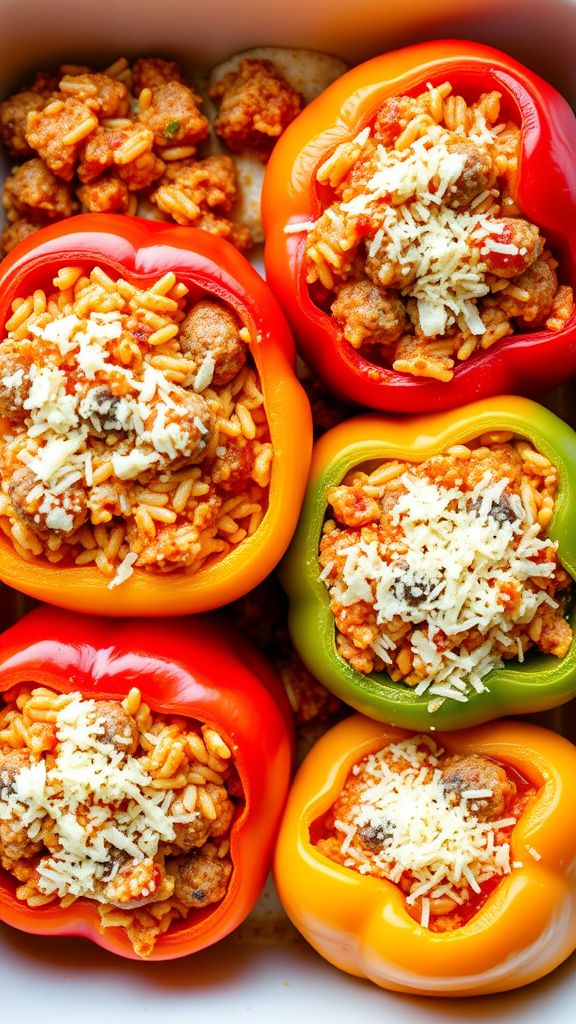 Stuffed Bell Peppers with Cheese and Sausage