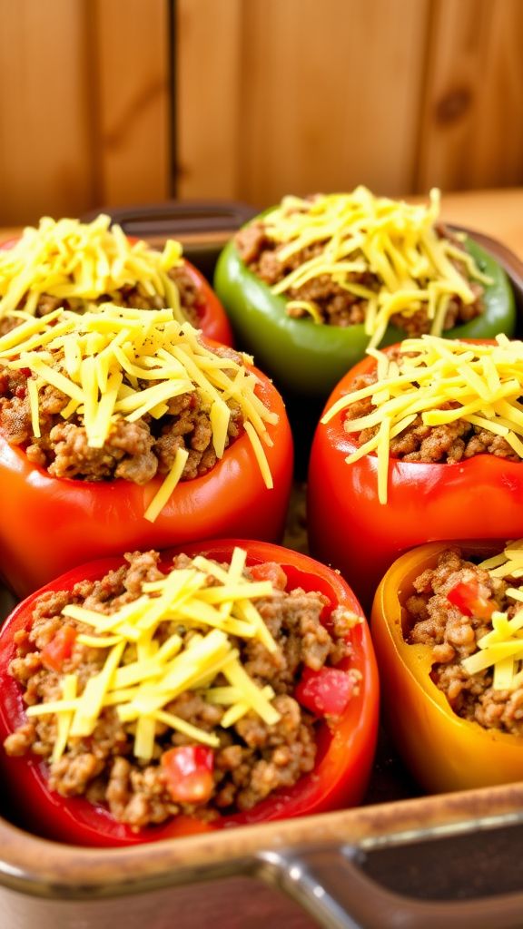 Stuffed Bell Peppers with Ground Beef and Cheese