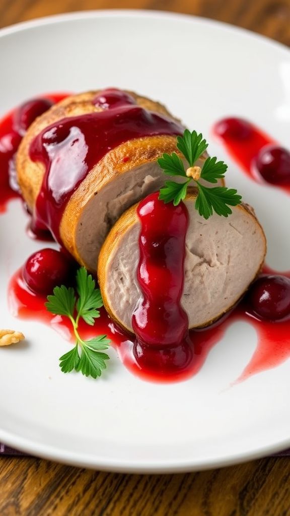 Stuffed Pork Tenderloin with Cranberry Cream Sauce  