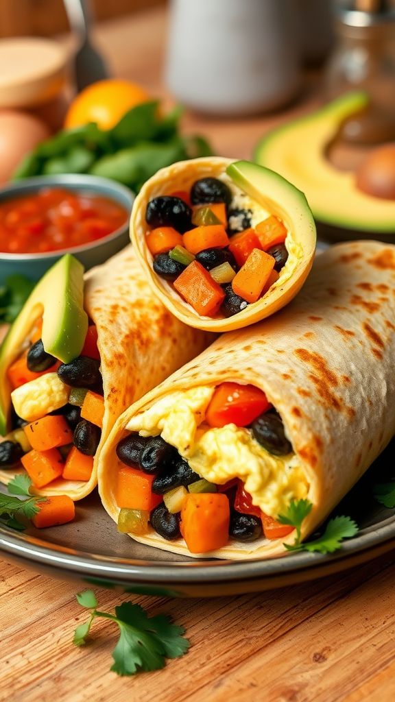 Sweet Potato and Black Bean Breakfast Burritos