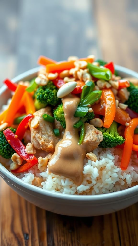 Thai Peanut Chicken Rice Bowl  