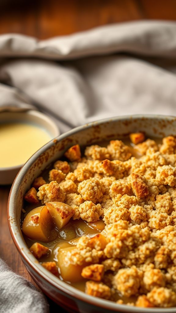 Warm Apple Crumble with Custard Sauce  