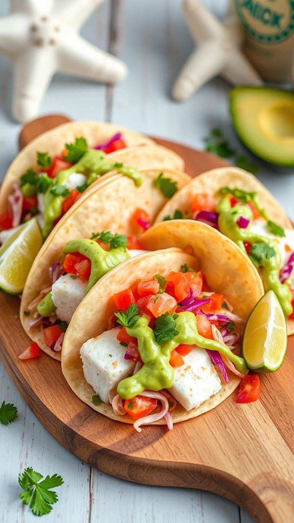 White Fish Tacos with Avocado Sauce  