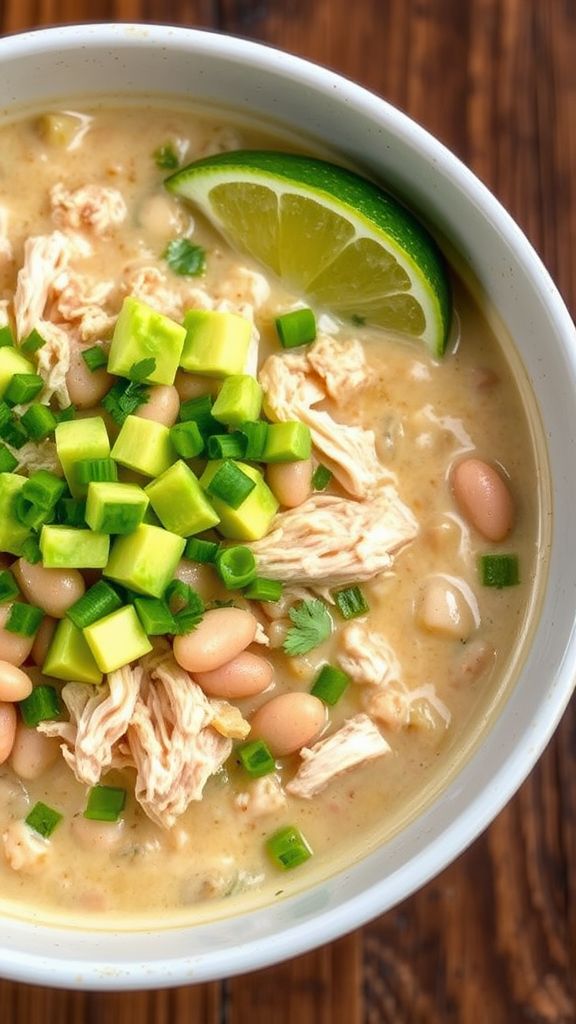 Zesty Keto White Chicken Chili with Avocado