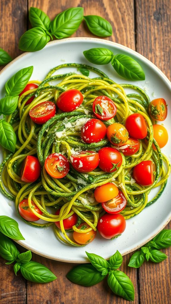 Zucchini Noodles with Pesto and Cherry Tomatoes