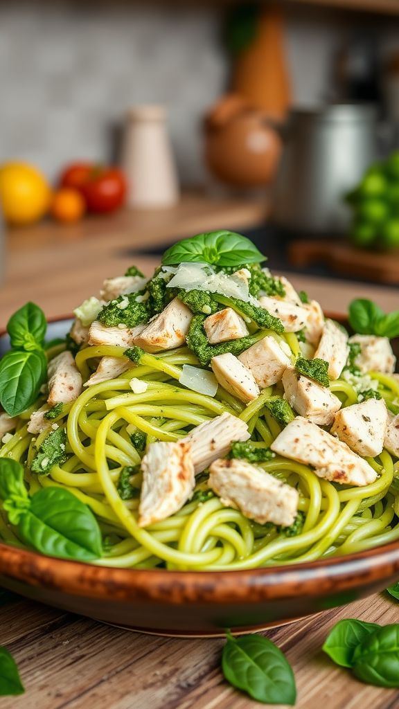 Zucchini Noodles with Pesto and Chicken