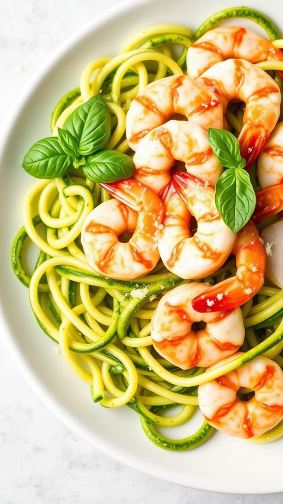 Zucchini Noodles with Pesto and Shrimp  