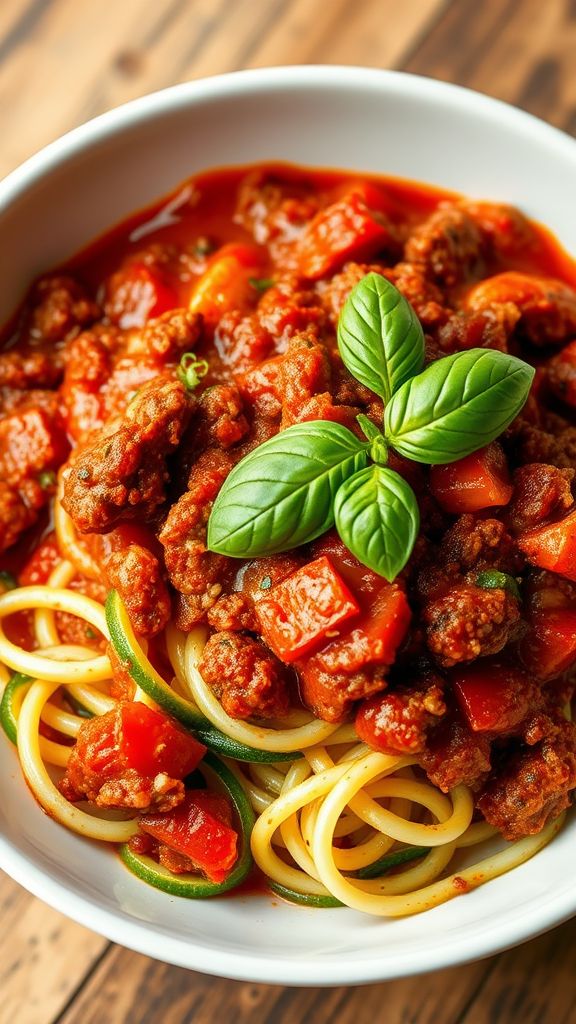 Zucchini Noodles with Spicy Beef Marinara