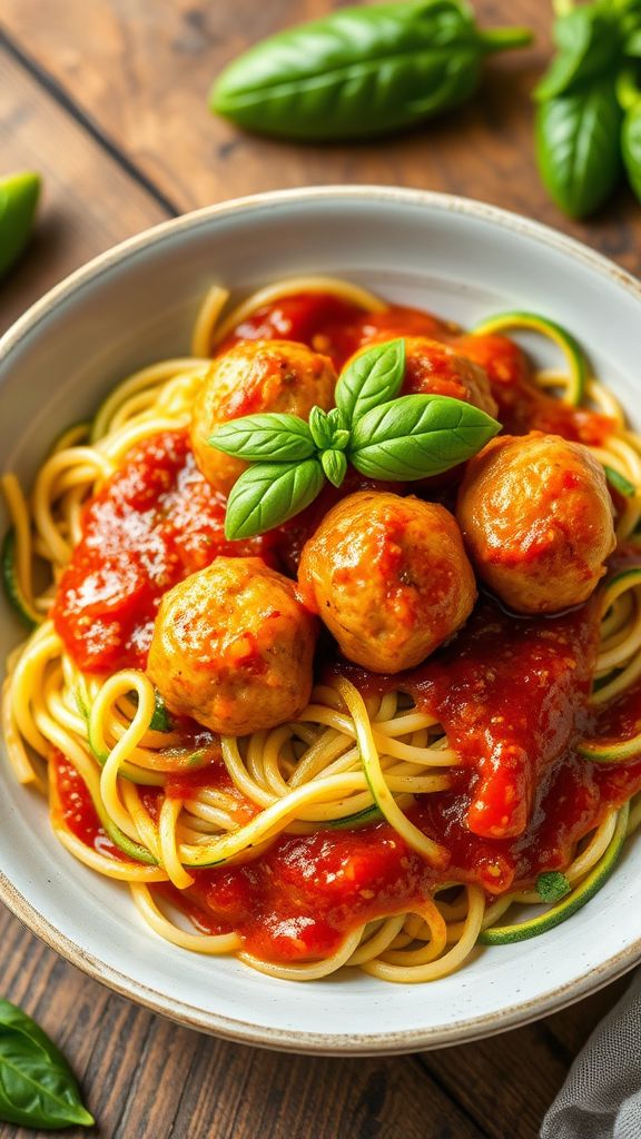 Zucchini Noodles with Turkey Meatballs  