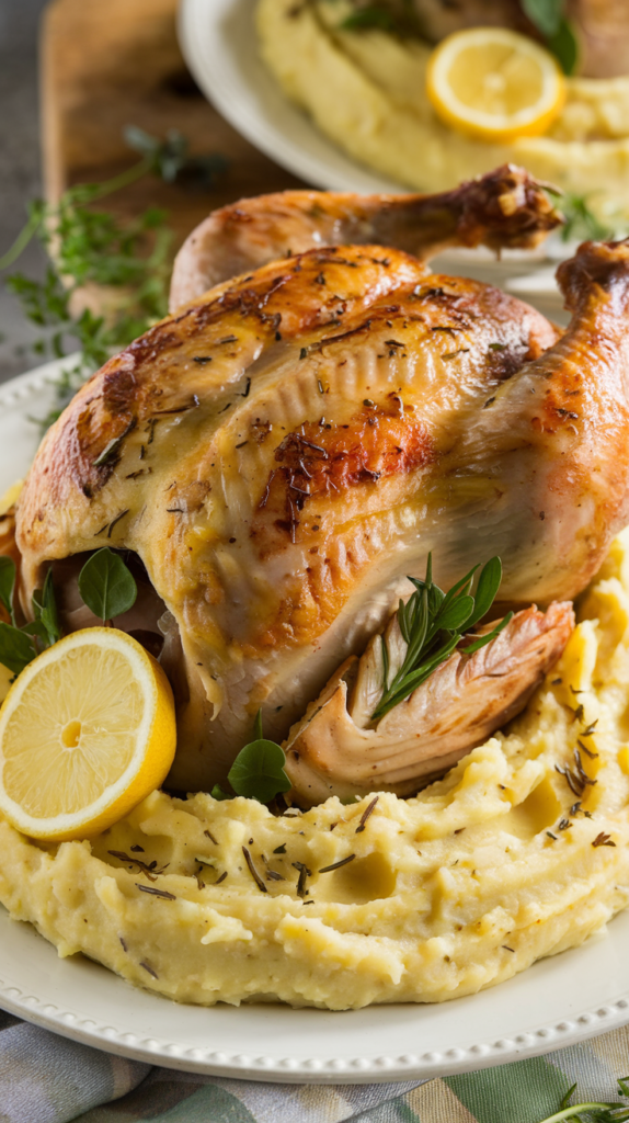 Lemon Herb Roasted Chicken with Garlic Mashed Potatoes