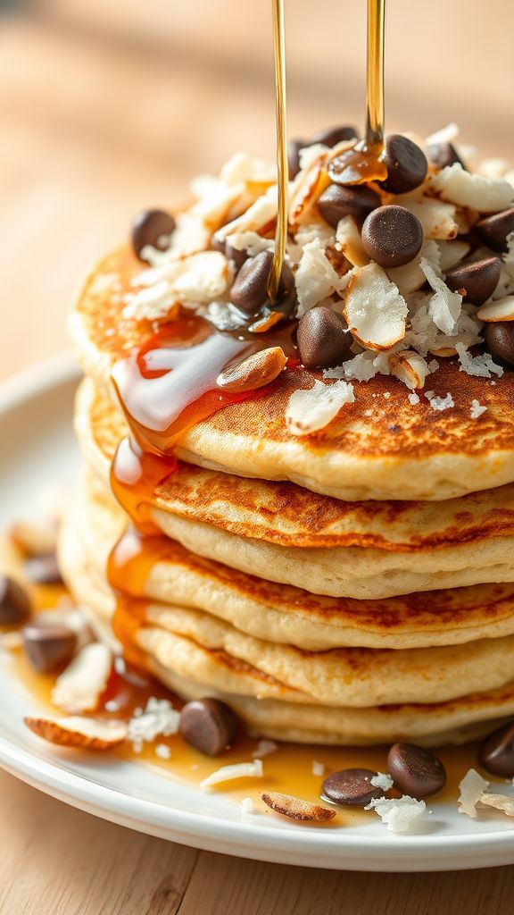 Almond Joy Pancakes with Toasted Coconut