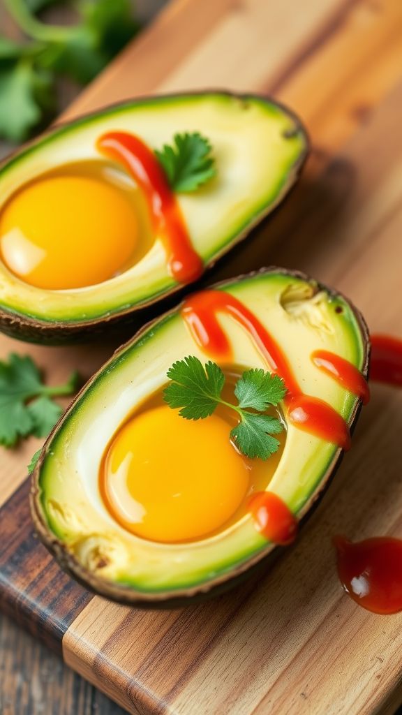 Baked Eggs in Avocado with Sriracha