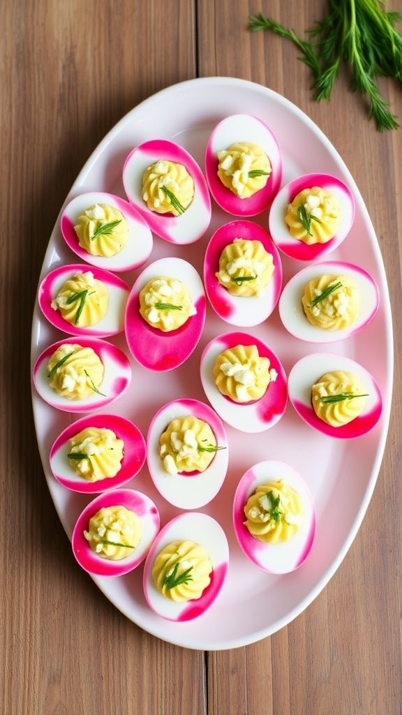 Beetroot-Pickled Deviled Eggs with Feta  