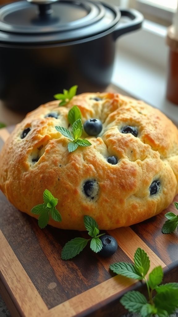 Blueberry Mint Dutch Oven Bread