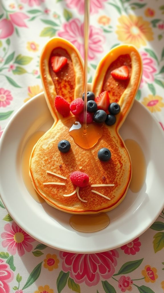 Bunny-Shaped Pancakes with Berry Topping