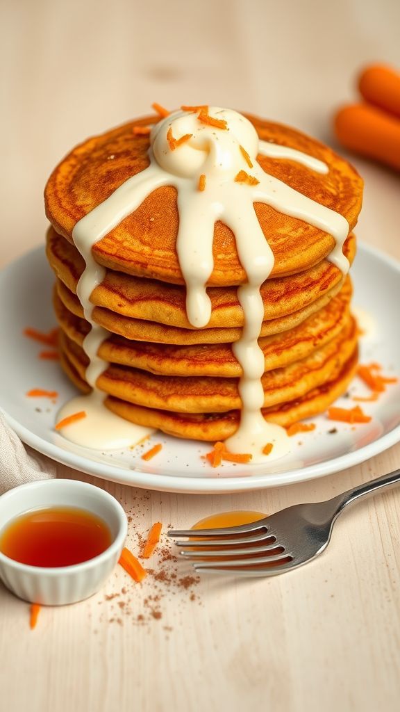 Carrot Cake Pancakes with Cream Cheese Drizzle