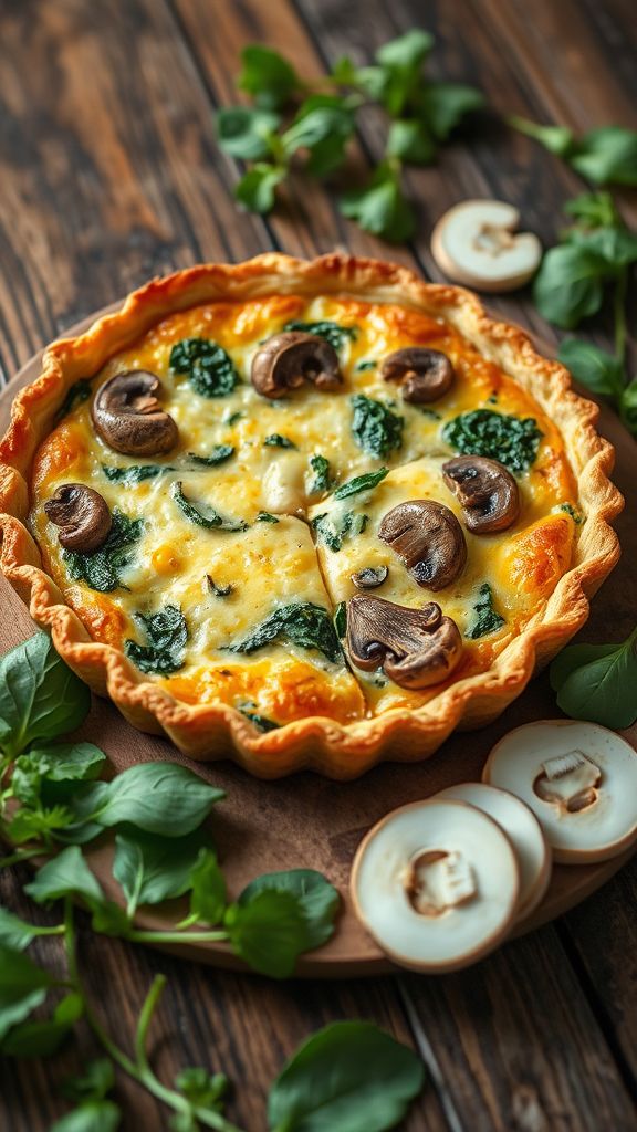 Cheesy Spinach and Mushroom Quiche  