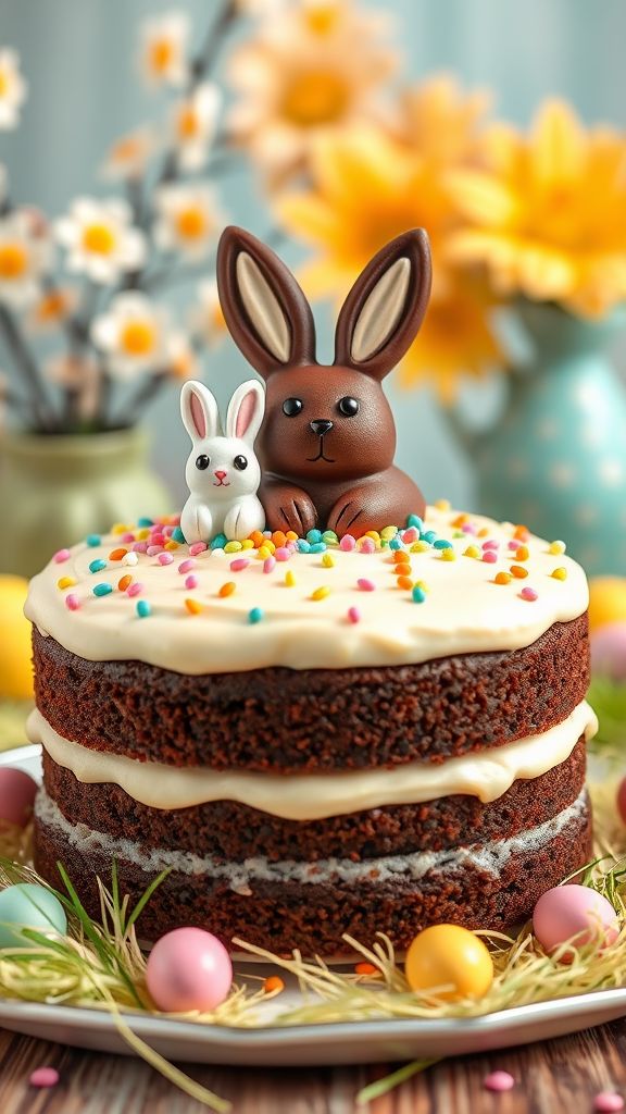 Chocolate Bunny Cake with Vanilla Frosting