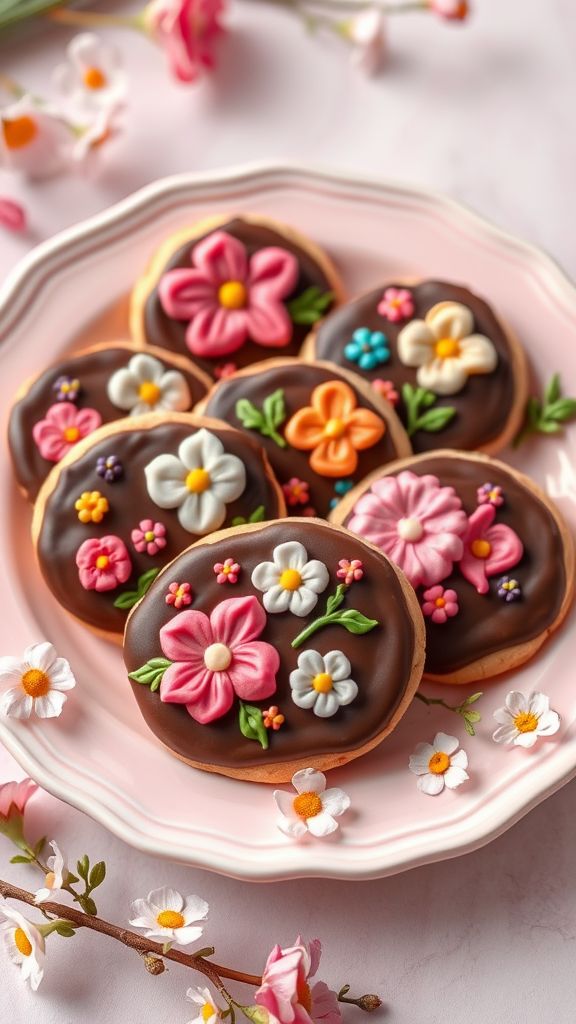 Chocolate-Dipped Floral Sugar Cookies  