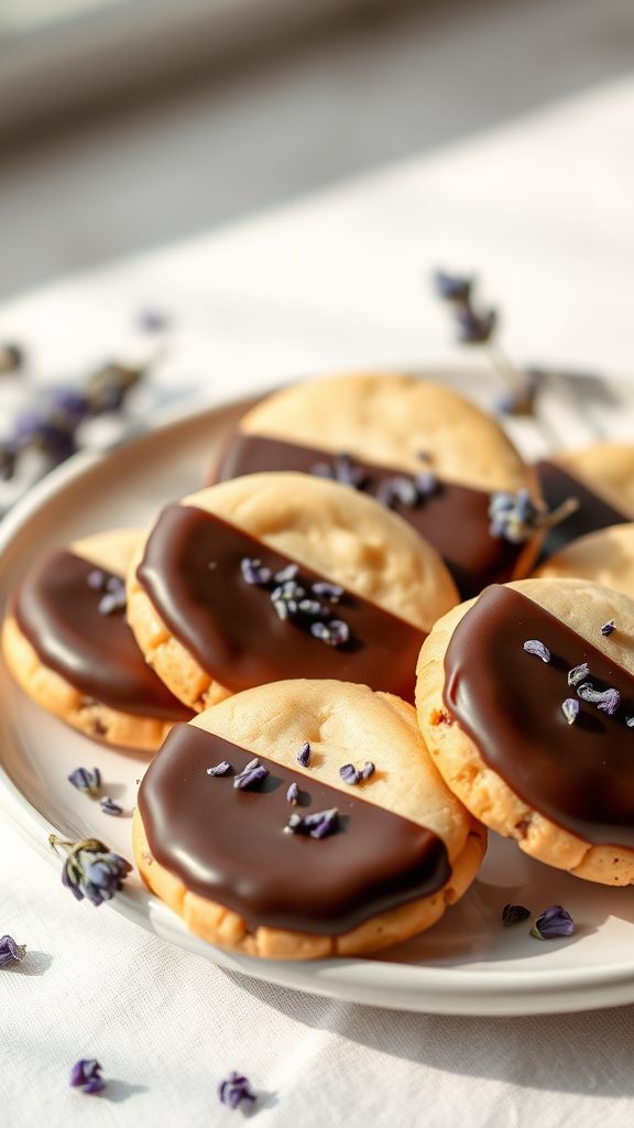 Chocolate Dipped Lavender Cookies  