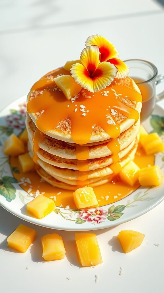 Coconut Fluff Pancakes with Tropical Syrup