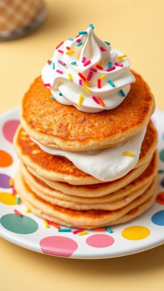 Eggo-Style Pancakes with Whipped Cream and Sprinkles