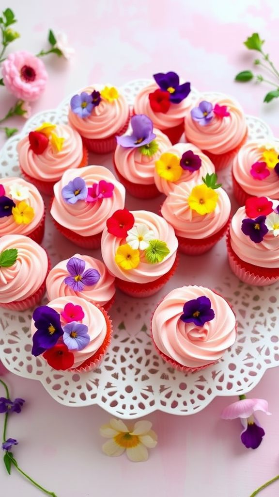 Floral Burst Strawberry Cupcakes  