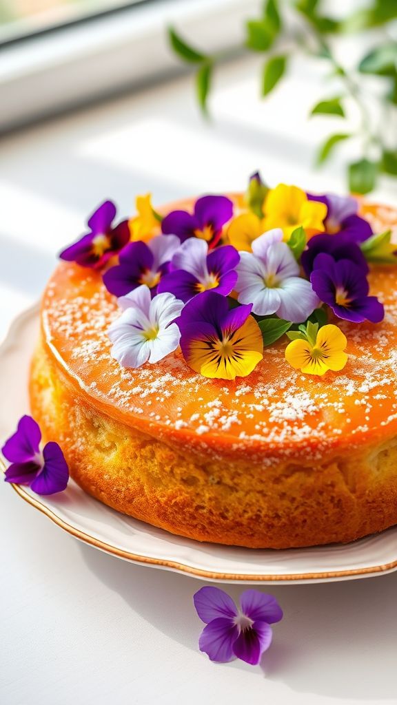 Floral Honey Cake with Edible Flowers  