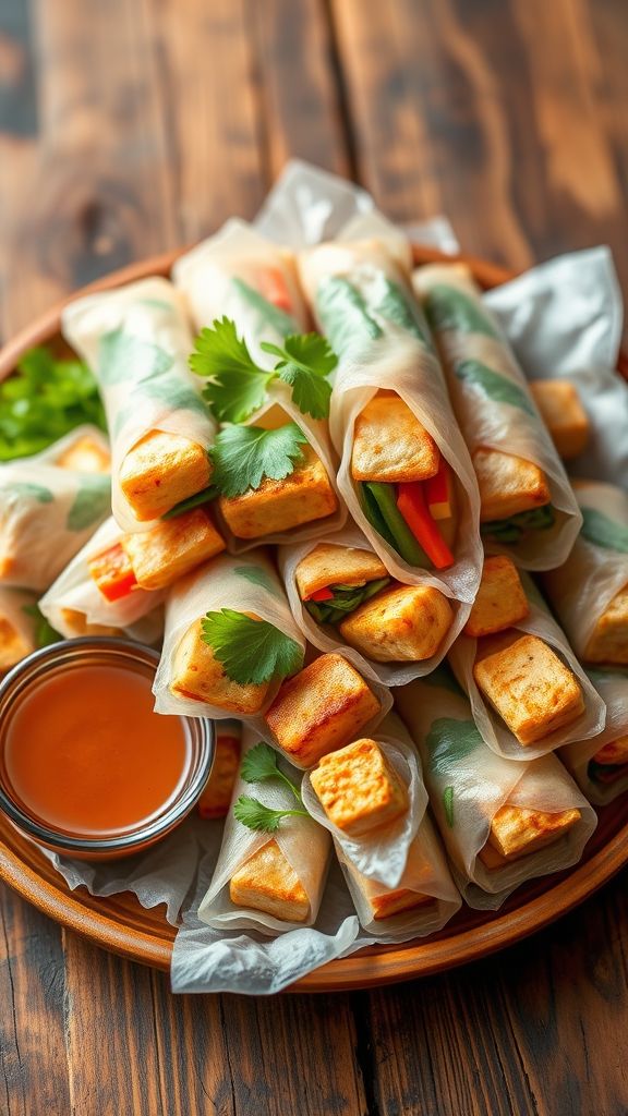 Garlic Tofu and Vegetable Spring Rolls  