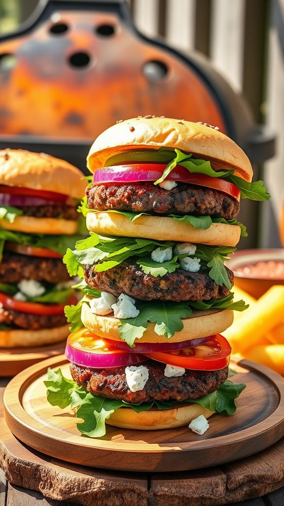 Grilled Lamb Burgers with Feta Cheese  