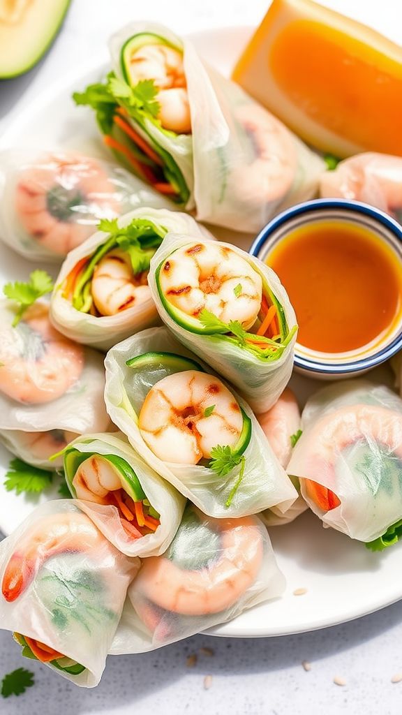 Grilled Shrimp Spring Rolls with Sesame Sauce