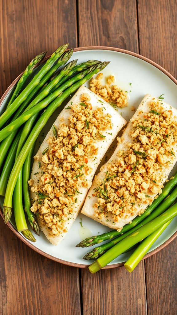 Herb-Crusted Haddock with Asparagus  