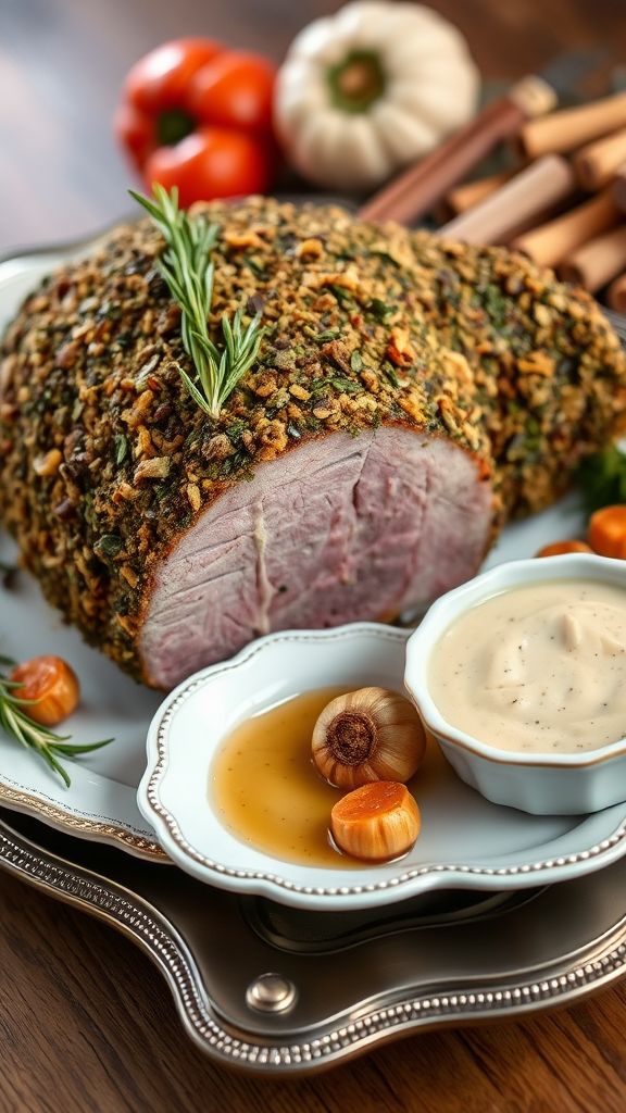 Herb-Crusted Leg of Lamb with Garlic Sauce