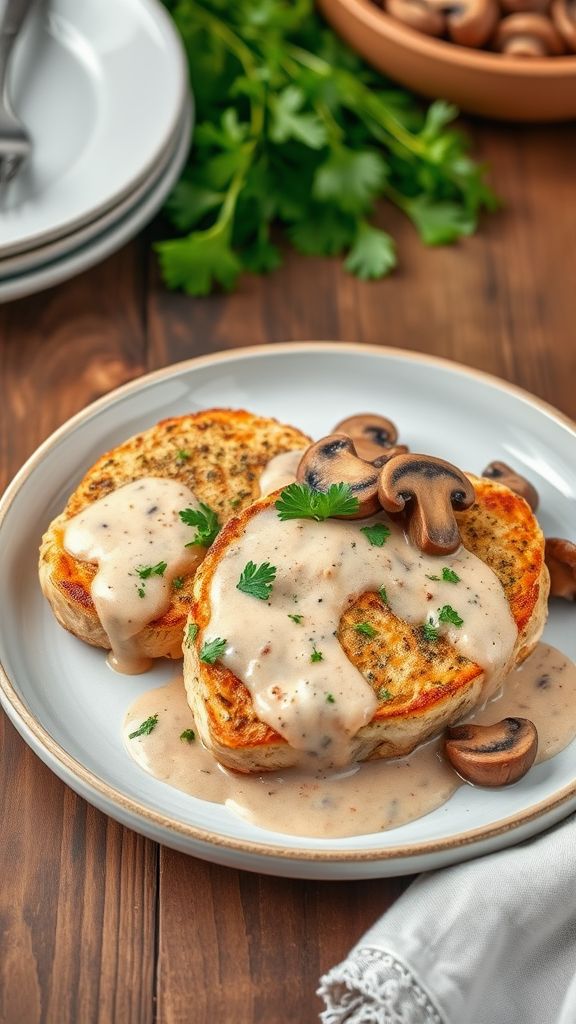 Herb-Crusted Pork Chops with Creamy Mushroom Sauce