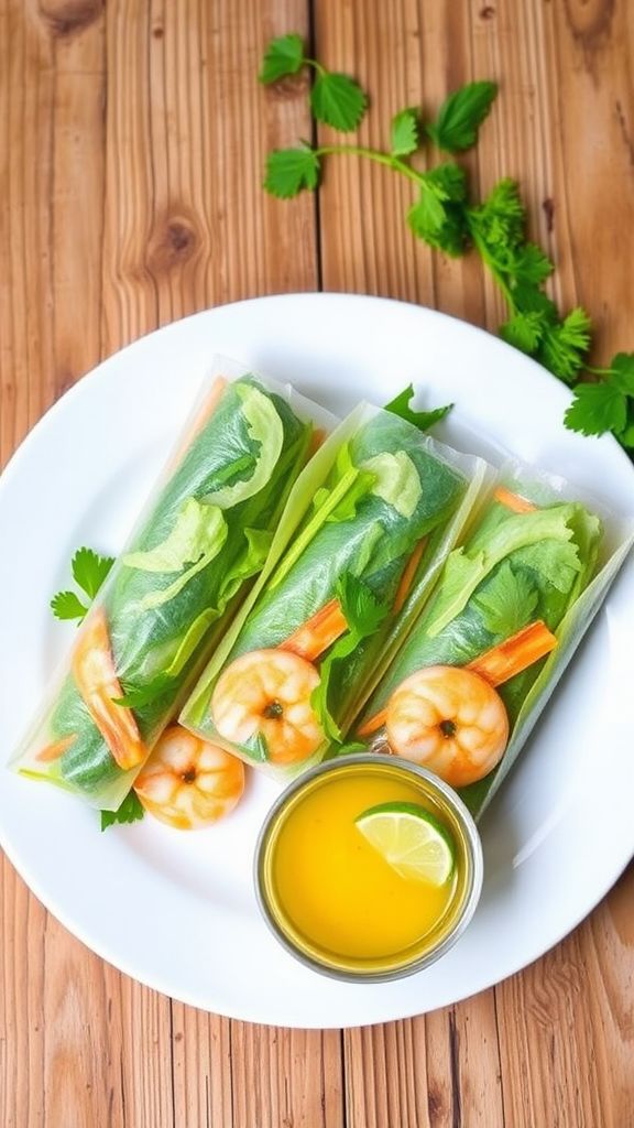 Herb-Infused Shrimp Spring Rolls with Lime Dressing