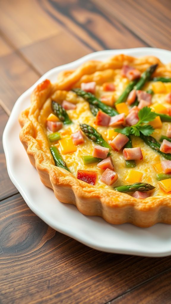 Honey Glazed Ham and Asparagus Quiche  