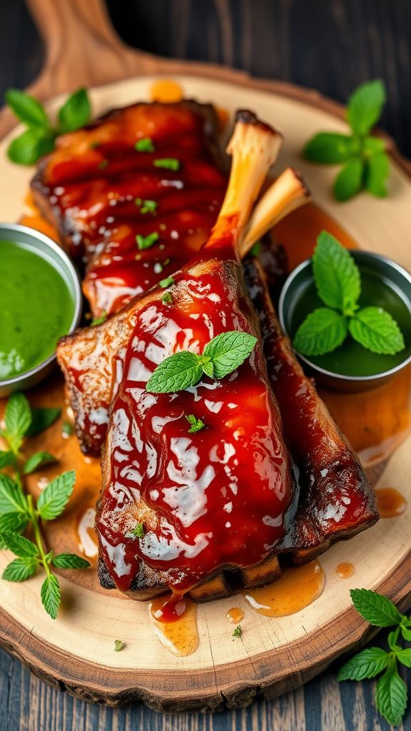 Honey Glazed Lamb Ribs with Mint Sauce  