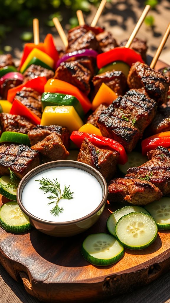 Lamb and Vegetable Skewers with Tzatziki  