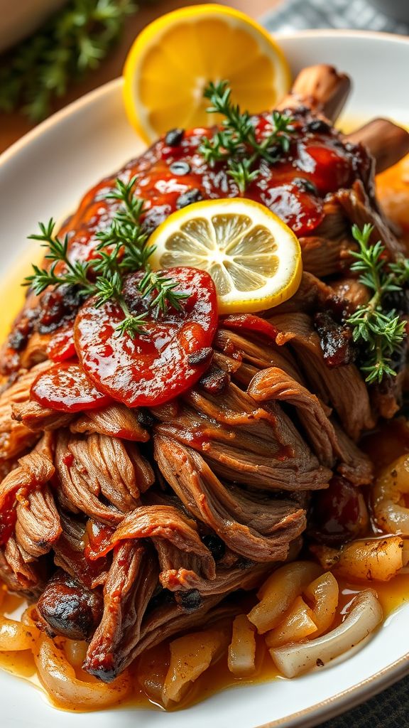 Lemon and Thyme Slow-Cooked Lamb Shoulder  