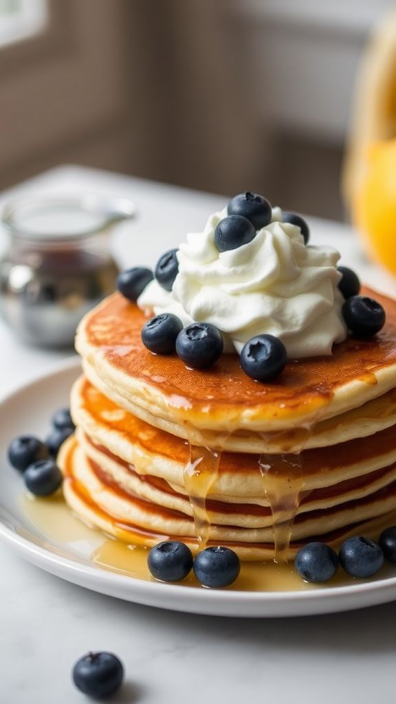 Lemon Blueberry Pancakes with Whipped Cream  