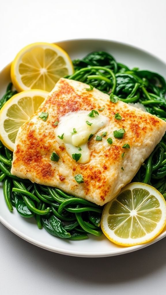 Lemon Butter Flounder with Spinach