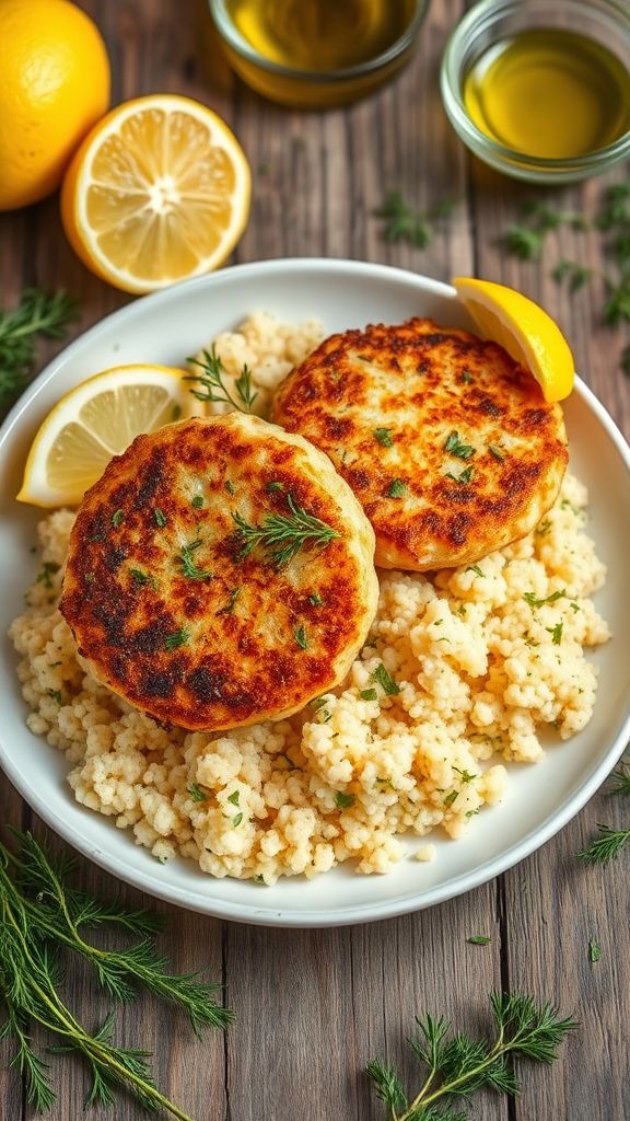 Lemon Dill Couscous with Grilled Salmon Cakes