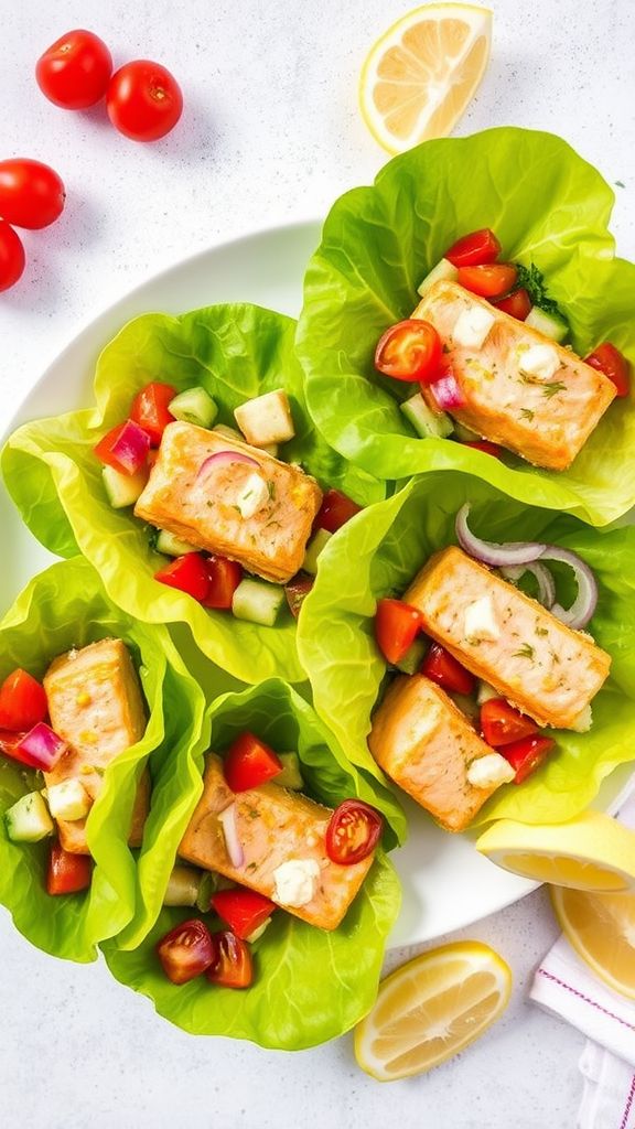 Lemon Dill Roasted Salmon Lettuce Wraps