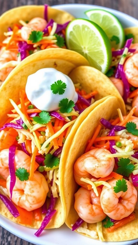 Lemon Garlic Shrimp Tacos with Cabbage Slaw