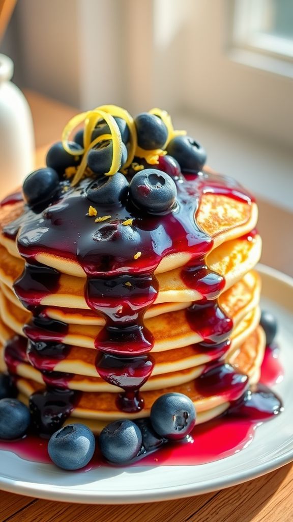 Lemon Ricotta Pancakes with Blueberry Compote  