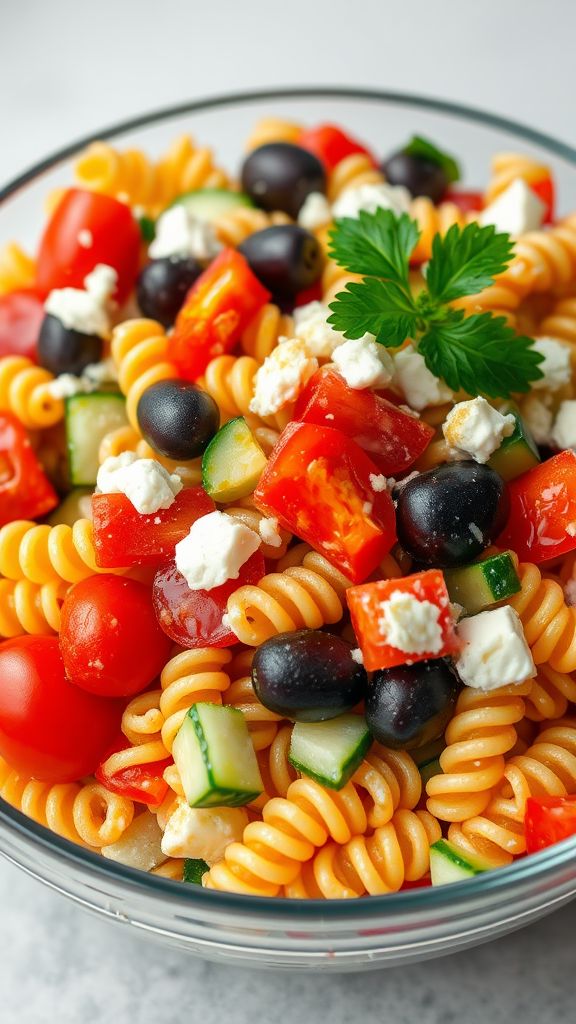 Mediterranean Pasta Salad with Feta and Olives  