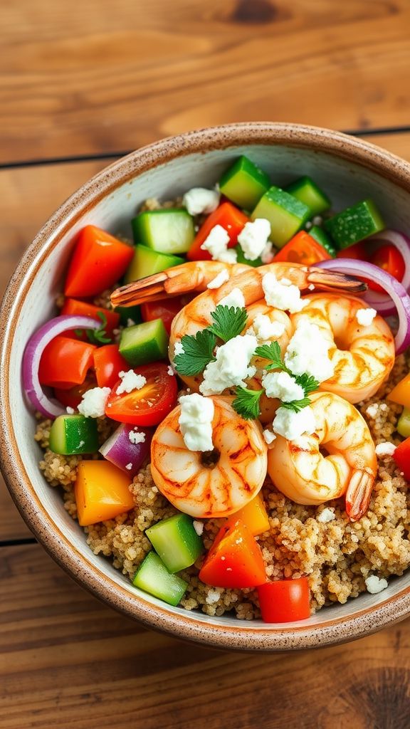 Mediterranean Quinoa Bowl with Grilled Shrimp