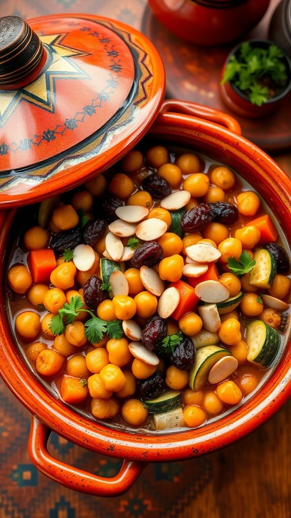 Moroccan Chickpea Tagine with Almonds and Raisins  